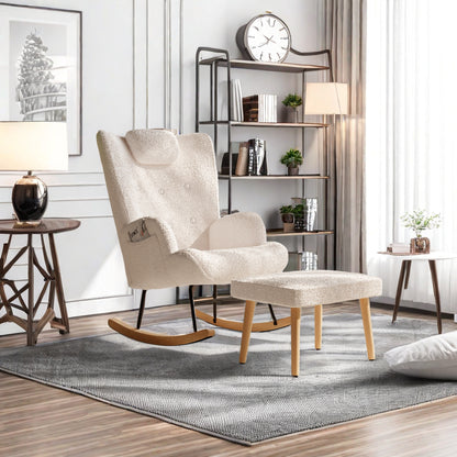 Fauteuil – Schommelstoel – Relaxstoel – Loungestoel – Zitstoel – Inclusief Voetenbank – Memory Foam Kussen – Houten Frame