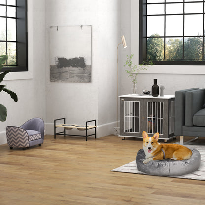Hondenbench – Hondenkooi – Dog crate – Dierenbench – Huisdierbench – Medium – Stalen Constructie – Multifunctionele Bijzettafel Met Kussen – Modern Grijs-Wit – Ruim & Toegankelijk