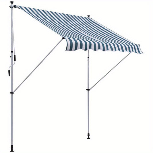 Zonnescherm – Zonwering – Luifel – Buitenluifel – Schaduwdoek – Duurzaam Aluminium – 200x150 cm – Modern Blauw-Wit Strependesign – Eenvoudige Montage