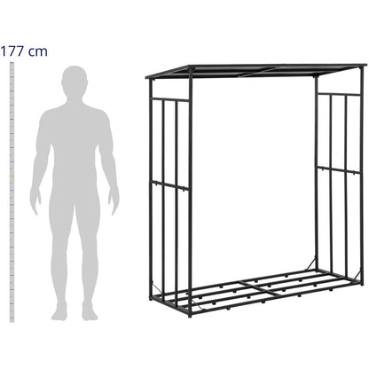 Houtopslag – Houtrek – Houtstandaard – Houtopslagrek – Buitenopslag – Stalen Constructie – Beschermend Dak – 300 Kg Draagvermogen – 161 x 65 x 177 cm