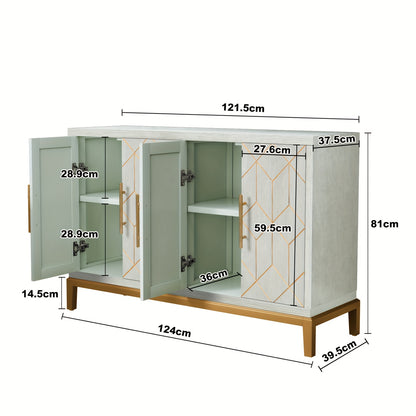 Kast – Opbergkast – Dressoir – Garderobekast – Vrijstaande Kast Groen – 4 Deuren – Verstelbare Planken – Gouden Accenten – Massief Hout & Vezelplaat