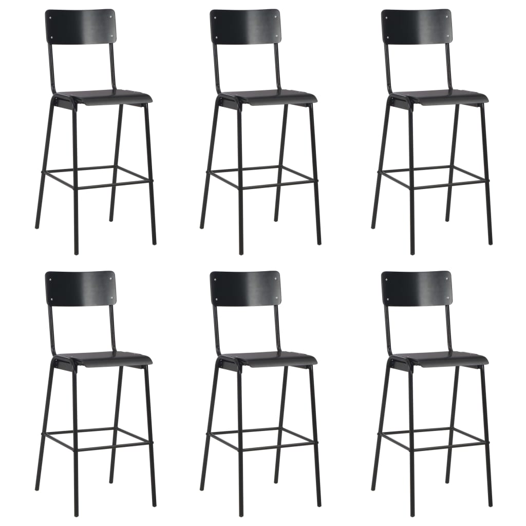Barstoel – Barkruk – Barkruk – Keukenstoel – Bistrostoel – Set van 6 – Multiplex Zitting – Gepoedercoat Stalen Poten