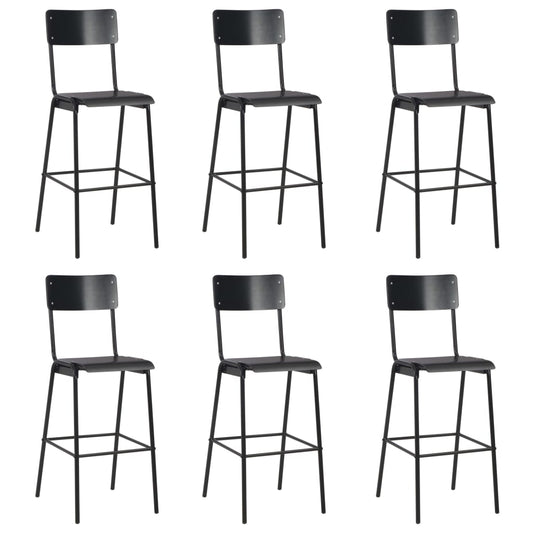 Barstoel – Barkruk – Barkruk – Keukenstoel – Bistrostoel – Set van 6 – Multiplex Zitting – Gepoedercoat Stalen Poten