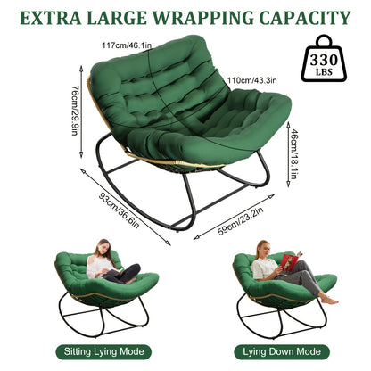 Relaxstoel – Schommelstoel – Fauteuil – Loungestoel – Ligstoel – Oversized Design – Versterkt Stalen Frame – Comfortabel Polyester Kussen - Groen
