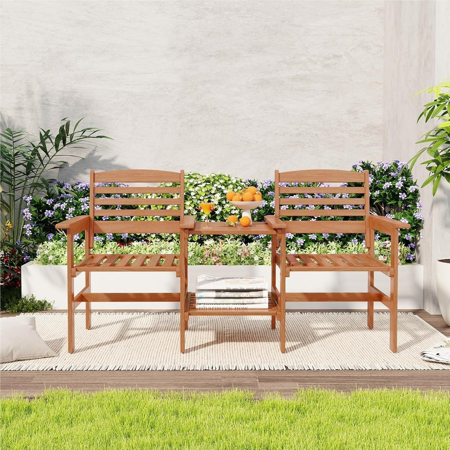 Tuinbank – Buitenbank – Houten Bank – Balkonbank – Terrasbank – 2-Zits Met Tafel – Parasolgat – Hardhout 159,5x61,5x88 cm