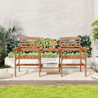 Tuinbank – Buitenbank – Houten Bank – Balkonbank – Terrasbank – 2-Zits Met Tafel – Parasolgat – Hardhout 159,5x61,5x88 cm