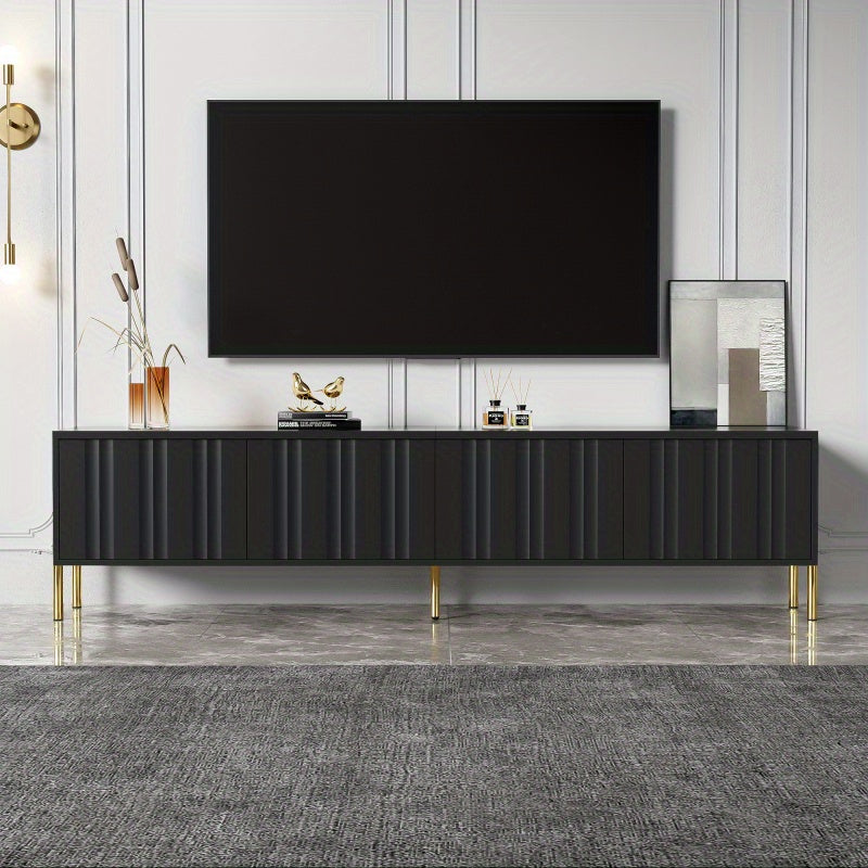 TV-meubel – TV-kast – TV-dressoir – Mediameubel – Tv-meubel met opbergruimte – 190 cm breed – Gouden poten en Soft-Close deuren - Zwart