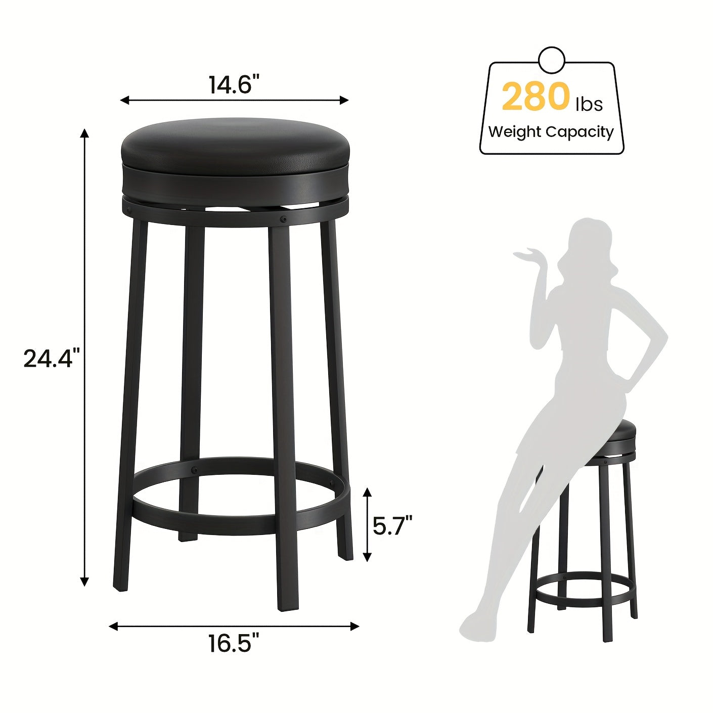 Barkrukken – Barstoelen – Barstoelen Zonder Rugleuning – Keukenstoelen – Barzetels – Draaibaar 360° – Met Voetsteun – Modern Rond Design – Onderhoudsvriendelijk