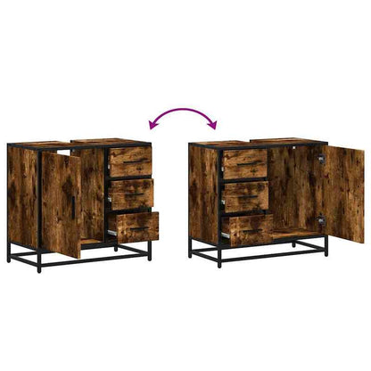 Badkamermeubel – Badmeubel – Wastafelmeubel – Onderbouwkast – Badkamerkast – Smoked Oak Kleur – Ruimtebesparend Design – 65x33x60 cm