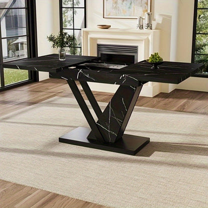 Uitklapbare Eettafel – Uitschuifbare Tafel – Keukentafel – Eettafel Met Blad – Tafel Voor Woonkamer – Zwart Marmer Patroon – Verlengbaar 120-160x75cm