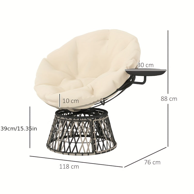 Rotan Draaifauteuil – Rotan Stoel – Lounge Stoel – Tuinstoel – Balkonstoel – Beige Kleur – 360° Draaibaar – Duurzaam Rotan Met Comfortabel Kussen