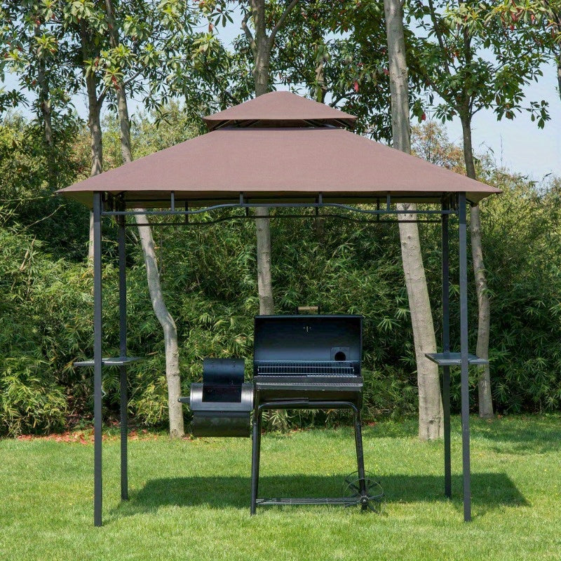 BBQ Overkapping – Barbecue Paviljoen – Terrasoverkapping – Buitenkeuken Overkapping – Barbecue Schuur – Vlamvertragend Dubbel Dak – Stevig Aluminium Frame – Zijdelen Met Tafel