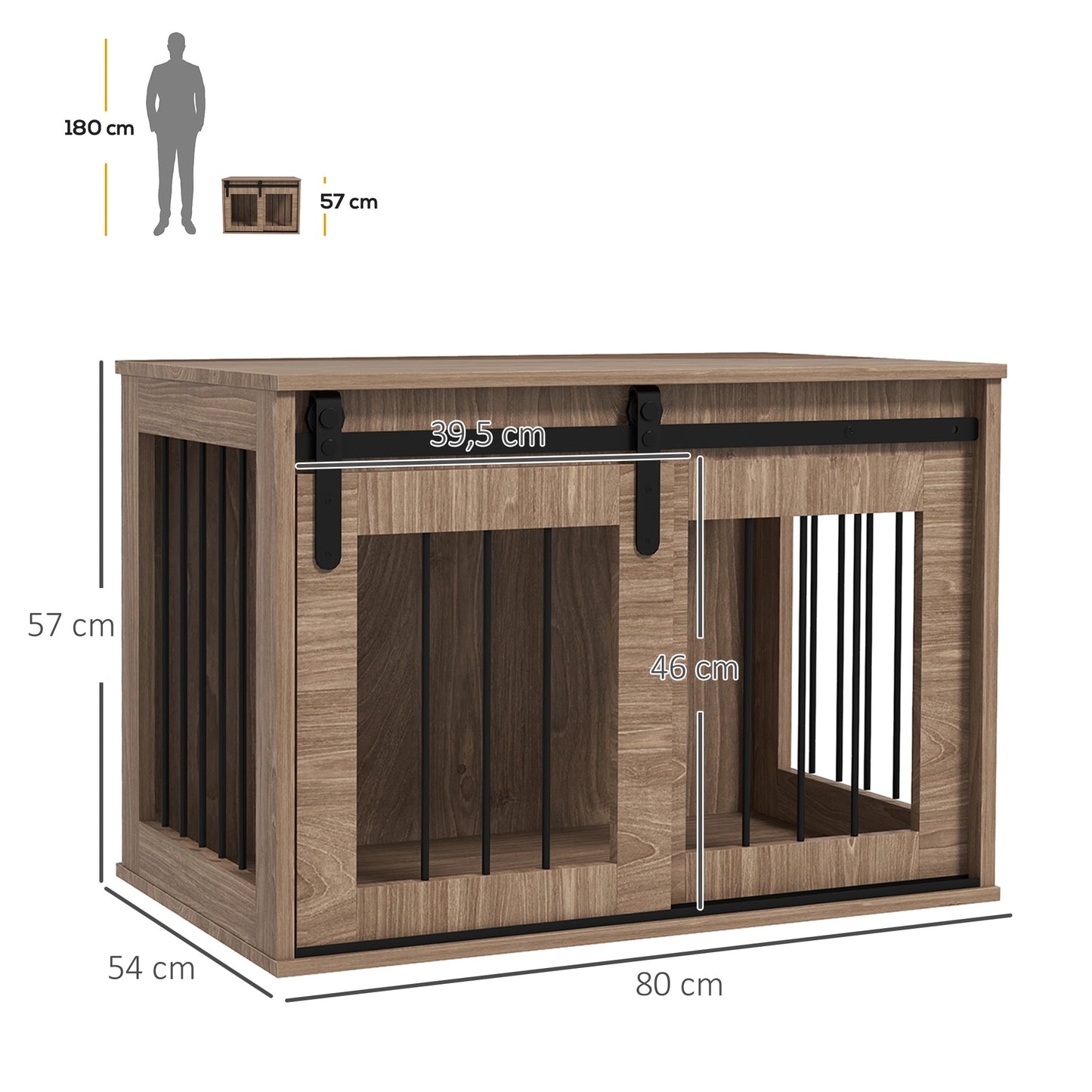 Hondenbench – Hondenkooi – Hondenkrat – Hondenhok – Reisbench – Opvouwbaar – Metaal met Houtlook – 57x80x54 cm – 2 Deuren