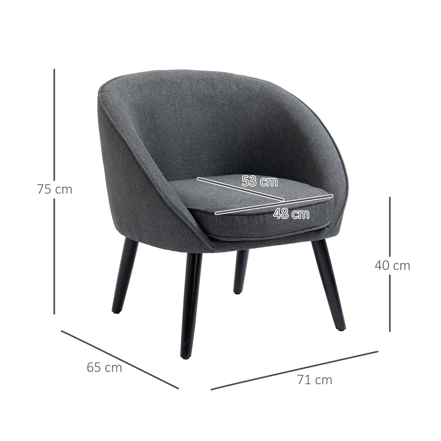 Fauteuil – Leunstoel – Relaxstoel – Zithoekstoel – Grijze Linnenlook – Draagvermogen 150 kg – Compact 71x65x75 cm