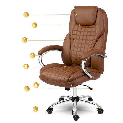 Bureaustoel – Stoel – Werkstoel – Bureaustoel Ergonomisch – Bureaufauteuil – Verstelbare Hoogte – Eco-Leren Bekleding – Schommelfunctie – Max. 120 kg Draagkracht - Bruin