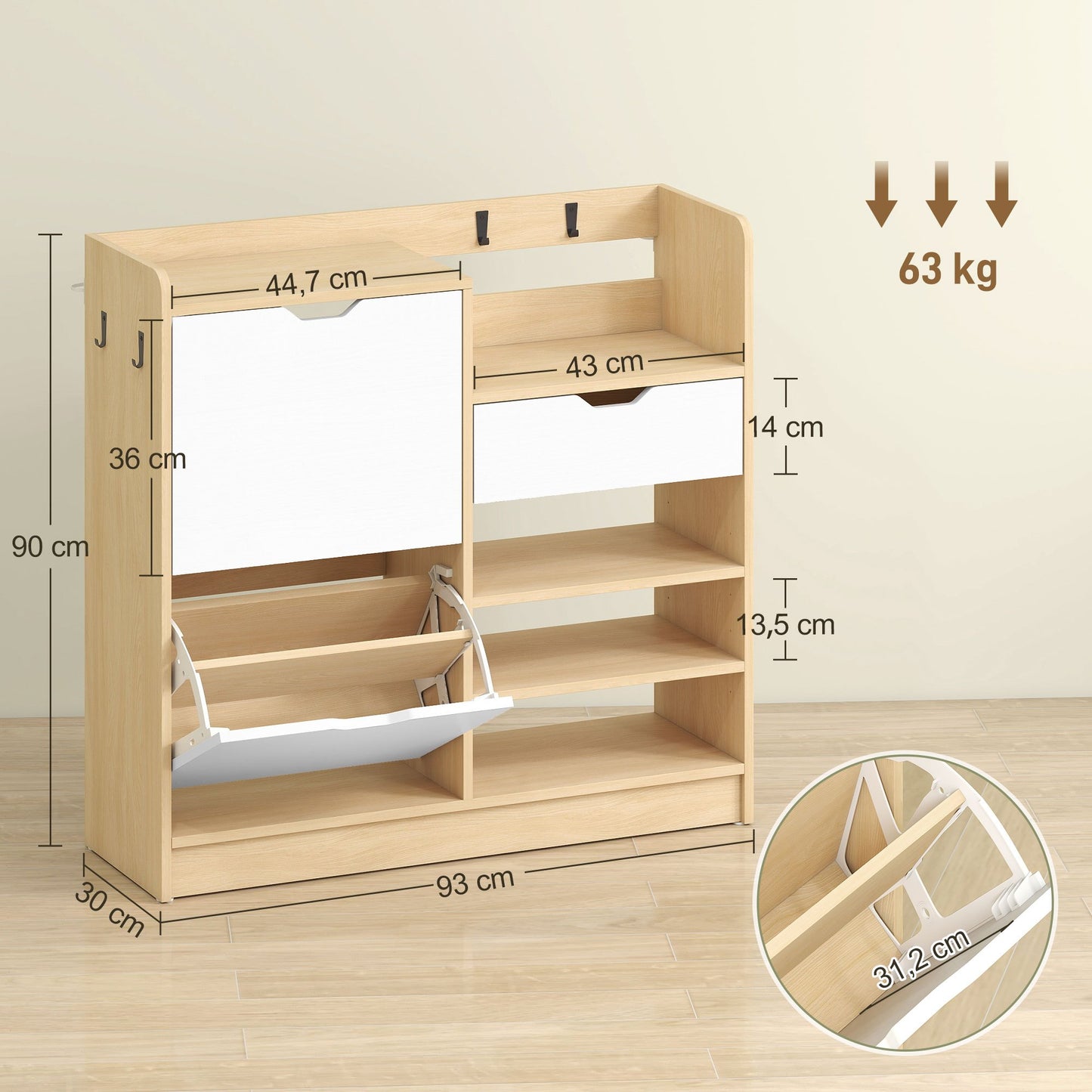 Schoenenkast – Schoenenrek – Schoenopberger – Halmeubel – Schoenenkastje – Natuurlijke Uitstraling – Kantelbare Lades