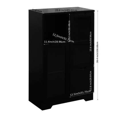Modern Metal Sideboard Storage Cabinet with Glass Doors & Drawers - Black Freestanding Floor Cabinet, 68.58cm Height, Open & Closed Storage for Living Room, Bedroom, Dining Room, Cabinet Storage, Home Organization, Contempora