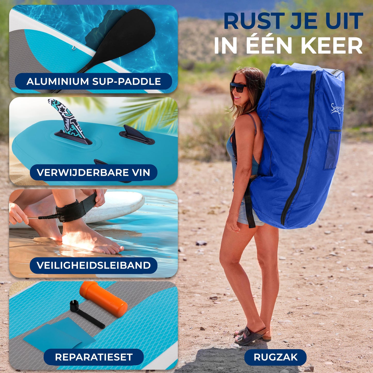 Opblaasbare SUP Board – Stand-Up Paddleboard – Peddelboard – Inflatable Paddleboard – Paddlebord Blauw – Anti-Slip Dek – 320 cm Lengte Met Accessoires
