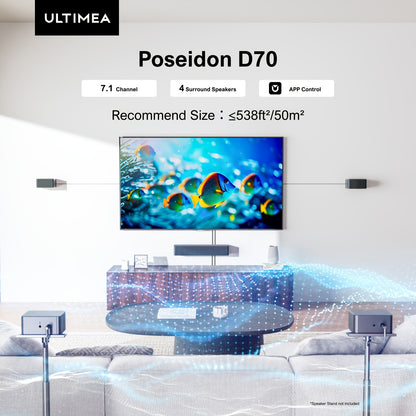 ULTIMEA 7.1ch Soundbar with Wireless Subwoofer, Virtual Surround Sound System for TV, App Control, 410W Peak Power, Sound bar for TV, 4 Wired Surround Speakers, Home Theater Sound System