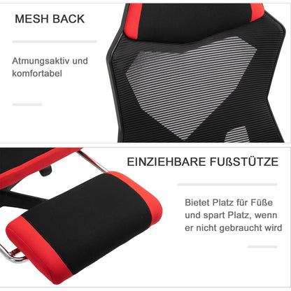 Gamingstoel – Gamestoel – Bureaustoel – Game Chair – Gamestoel – Ergonomisch Design – Verstelbare Hoogte Met Voetsteun – Polyester Zwart/Rood 58x63x112-122 cm