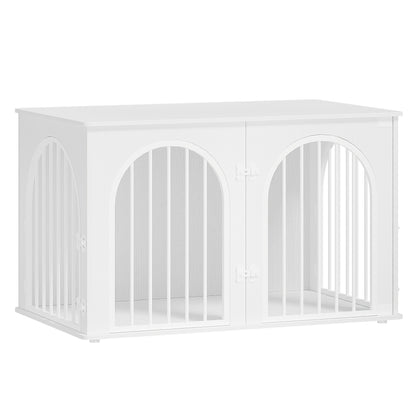 Modern & Black Dog Crate Furniture with 3-Arched Doors & Side Table - Sturdy Iron Construction, Spacious 100x60x63cm Indoor Kennel for Large Dogs, Durable Pet House with Storage Shelf, Decorative & Functional Design for Home - QUORE