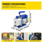 Vevor - Vacuumpomp - 4000Psi - 3CFM, 1/4HP, 2 Way Gauge   - Koelmiddel Vacuümpomp - Koelgereedschap - HVAC-koeling - met spruitstukmeter - Blauw - QUORE