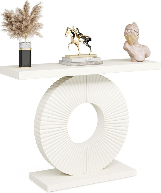 Moderne Consoletafel - Dressoirtafel - Bloemvormige Basis - Bijzettafel - Hout - Wit - 30 x 100 x 79 cm