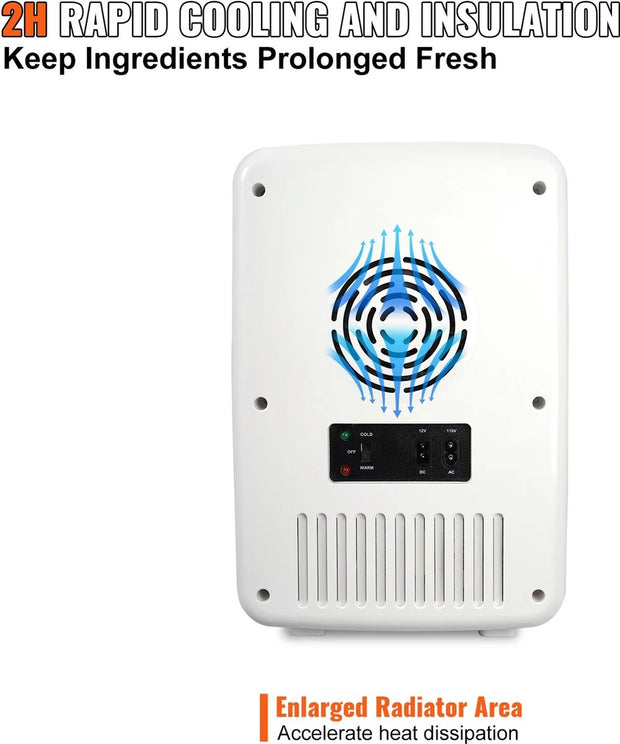 Mini Koelkast - 10 liter Draagbare Koeler/warmer - Huidverzorging Koelkast wit - Mini Fridge - Compacte Koelkast - Lichtgewicht Schoonheid Koelkast - Voor slaapkamer/kantoor/auto/boot/slaapzaal