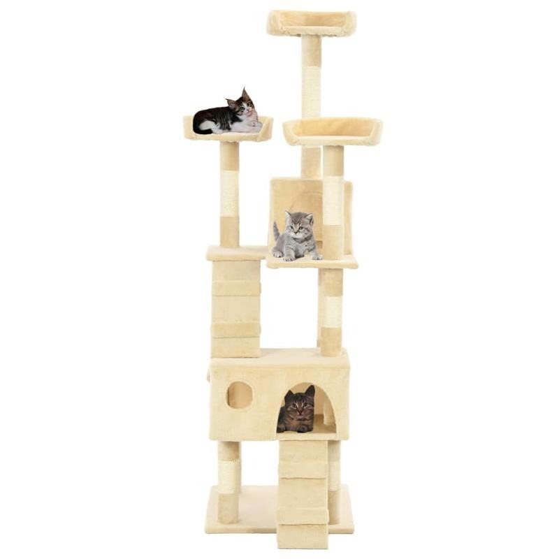 Beige Cat Tree 170cm with Sisal Scratching Posts Cat Scratcher Tower Stable Base Multi-level Cat Activity Center Indoor Living Room Balcony Pet Supplies, Pet Play Tower, Cat Furniture, Cozy Perch, Multilevel Design, Soft Fabr