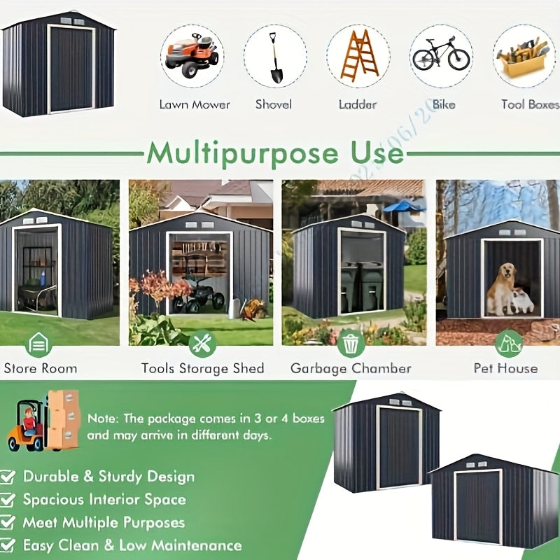 Metalen Tuinkast – Tuinopslag – Opbergkast – Fietsenstalling – Tuinhuisje – Dubbele Schuifdeuren – Gecoat Staal – 277,5x191x202,5 cm – Weatherproof