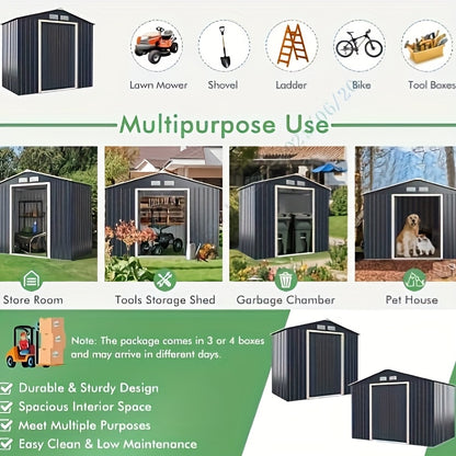 Metalen Tuinkast – Tuinopslag – Opbergkast – Fietsenstalling – Tuinhuisje – Dubbele Schuifdeuren – Gecoat Staal – 277,5x191x202,5 cm – Weatherproof