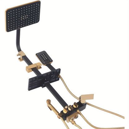 Douchepaneel – Douche Set – Douche Systeem – Regendouche – Handdouche – Zwart-Goud Design – Verstelbare Hoogte 75-120 cm