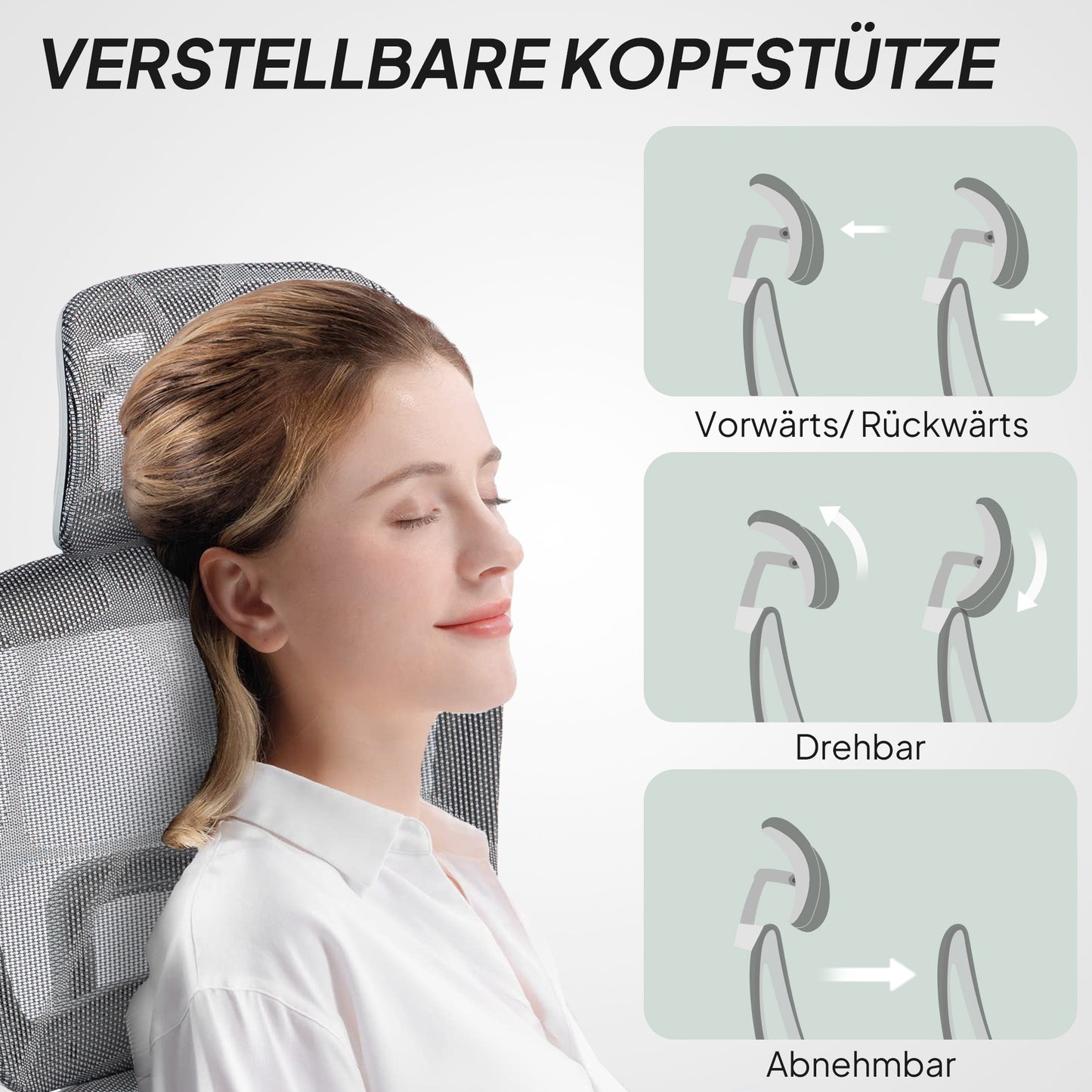 Ergonomische Bureaustoel – Kantoorstoel – Bureauzetel – Werkstoel – Bureaustoel Met Armleuningen – Grijs – Verstelbare Hoofdsteun – Ademend Mesh