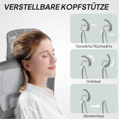 Ergonomische Bureaustoel – Kantoorstoel – Deskchair – Werkstoel – Mesh Bureaustoel – Verstelbare Armleuningen – Ademend Mesh Stof – Grijs