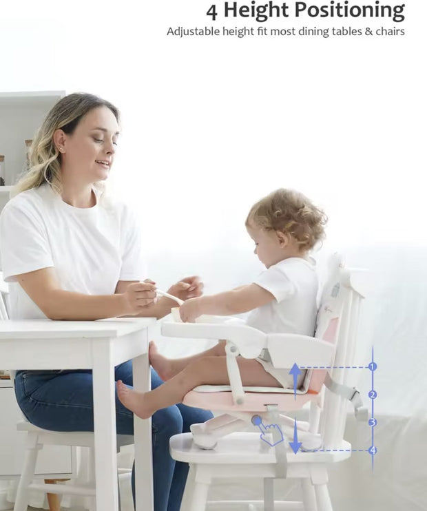 Draagbare kinderstoel - Kinderstoel - Babystoel - Zitverhoger - Kinderstoel verhoger - Verstelbare hoogte - Opvouwbaar - Lichtgewicht - Flamingo - 6 tot 36 maanden - Roze - Wit