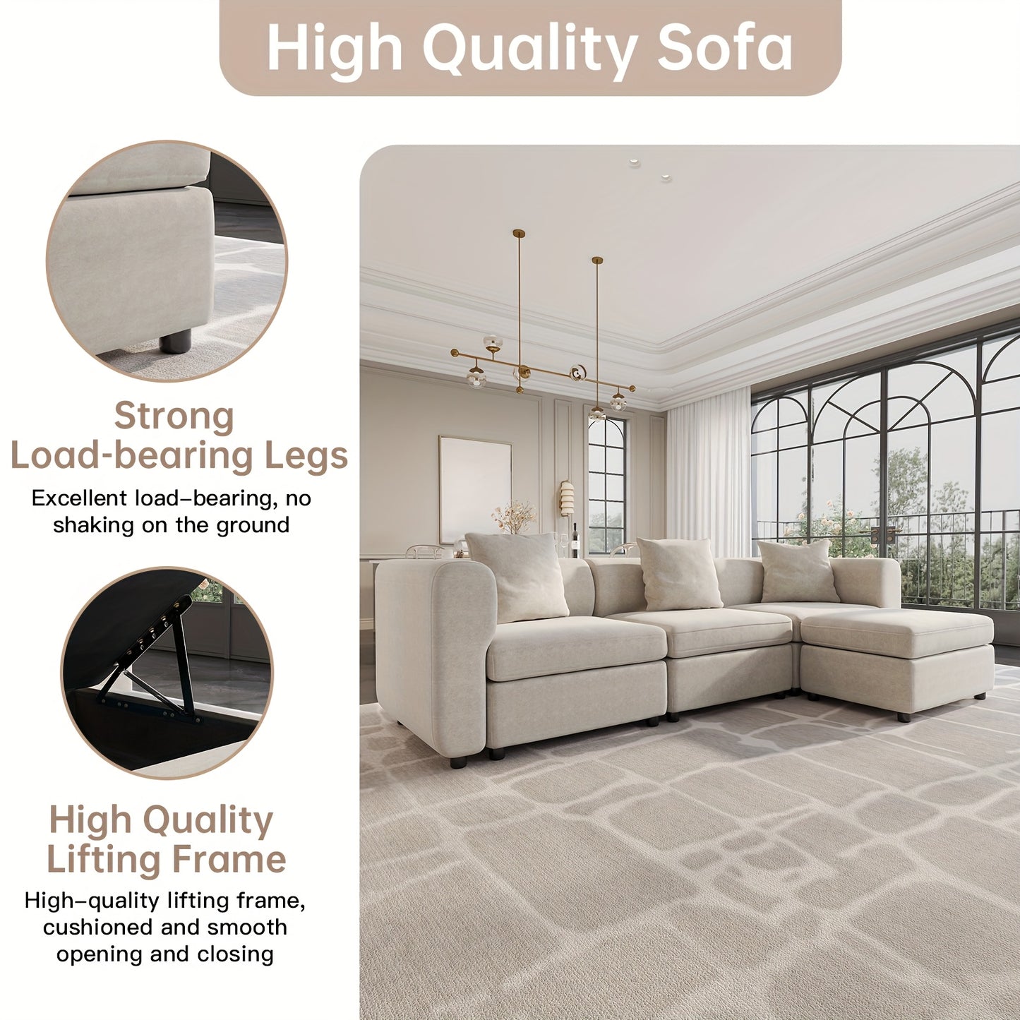 Moderne Modulaire Hoekbank – Sectional Bank – Zithoek – Loungebank – Modulaire Sofa – Beige Kleur – Royale Zitruimte – Eenvoudige Montage