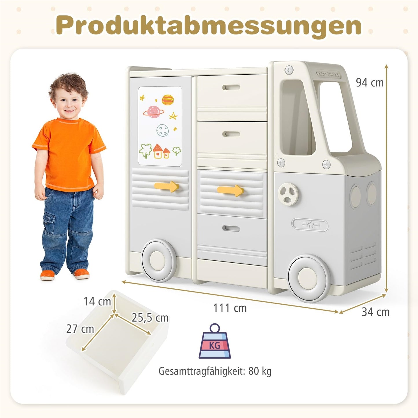 Speelgoedrek Bus – Kindershelf – Opbergkast – Kinderboekenrek – Speelgoedkast – Met Whiteboard – 111 x 34 x 94 cm – Veilig HDPE & PP Materiaal