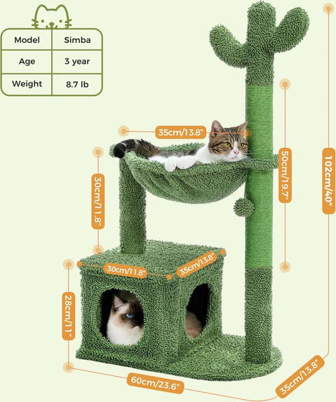 Middelgroot Cactus Krabpaal - voor Katten - Met Zachte Kattenmand/Hangmat - Kattenspeelgoed - Krabpaal - Geschikt voor Kittens