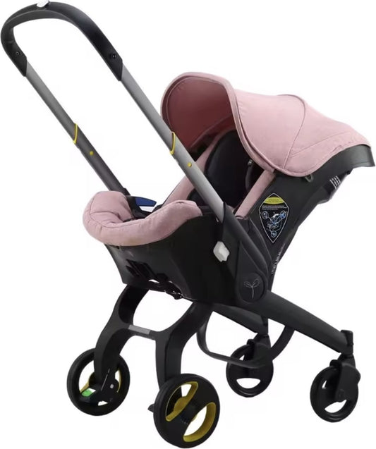 Stroller - Pram - Bed - Buggy - Car seat - Foldable to car seat - Stainless steel frame - Pink - Black