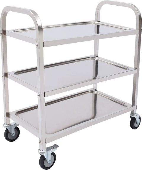 Serveerwagen - Trolley keuken op wieltjes - Keukentrolley - Roestvrijstaal - 75 cm - Zilver