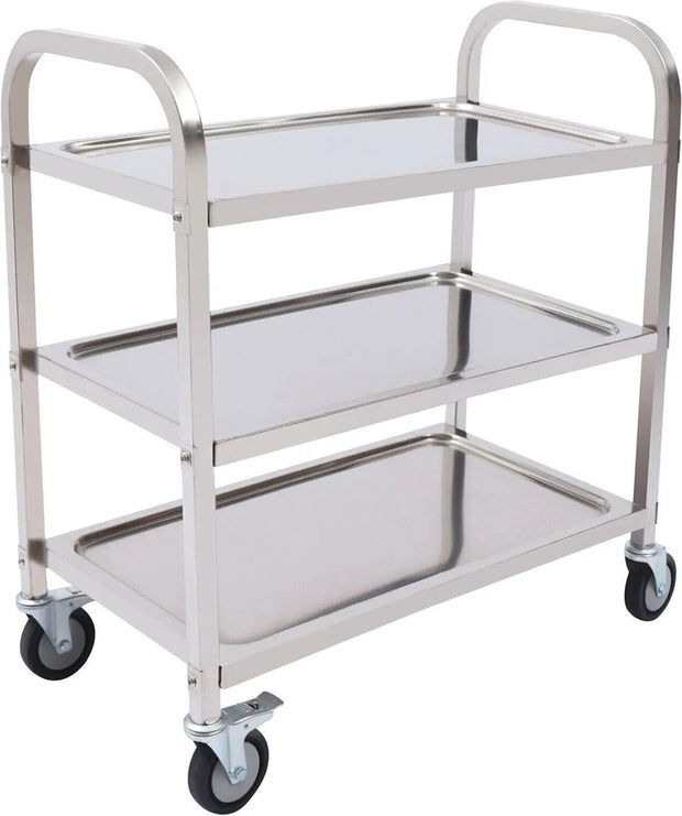 Serveerwagen - Trolley keuken op wieltjes - Keukentrolley - Roestvrijstaal - 75 cm - Zilver
