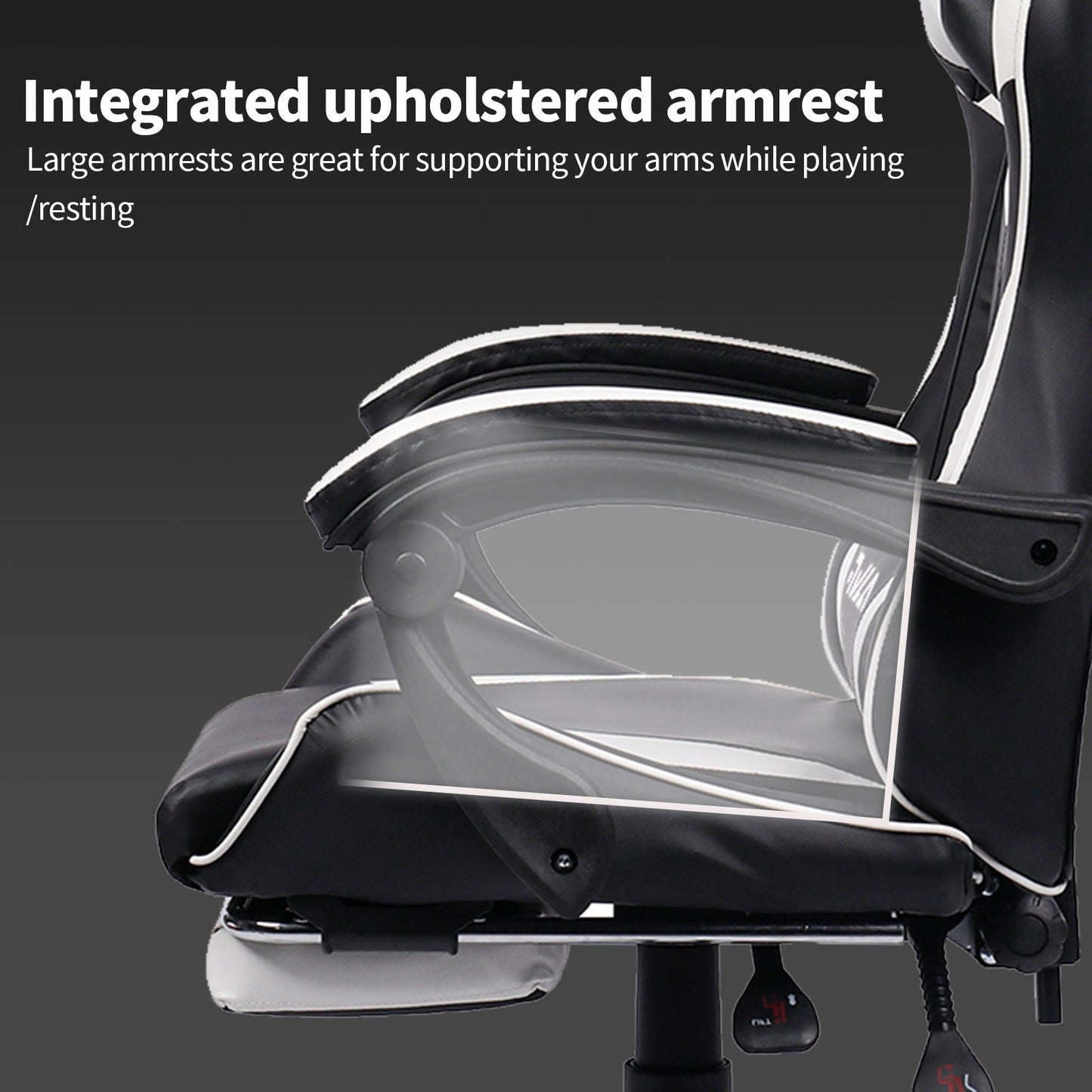Gamingstoel – Gamestoel – Gaming Chair – Game Stoel – Bureaustoel – Ergonomisch Ontwerp – Verstelbare Voetsteun – Zwart/Wit – Kunstleer