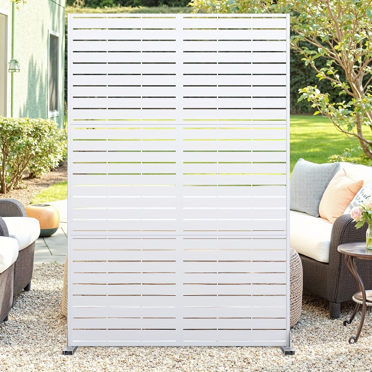 Schermwand – Kamerscherm – Privacywand – Scheidingswand – Tuinscherm – Vrijstaand metaal – Natuurlijke houten lamellen – 182x119 cm – Weerbestendig design