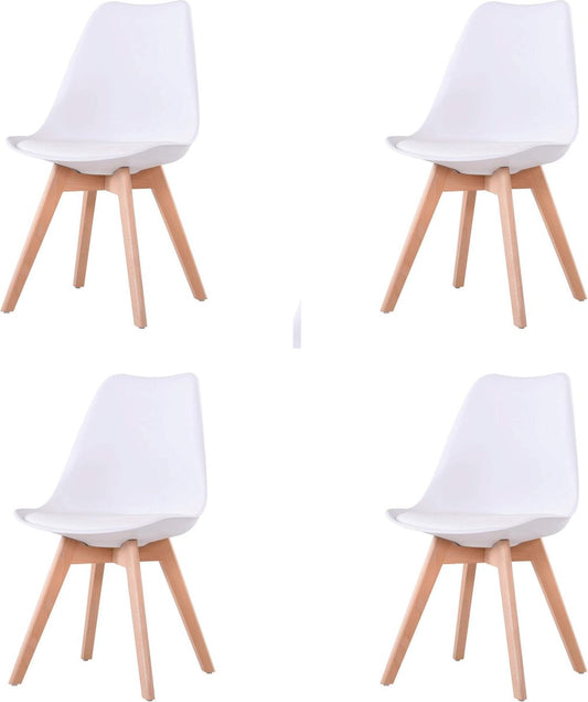Eetkamer stoelen - Set van 4 - Met Zitvulling Kuipstoel - Tulpen Plastic - Eetkamerstoel - Wit - QUORE