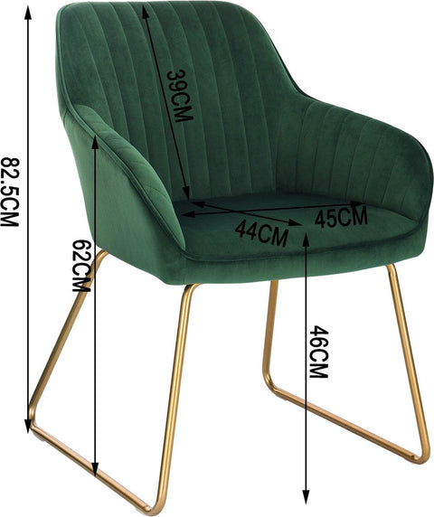 Eetkamerstoelen set van 2 - Luxueuze Velvet Stoelen - Eetkamerstoel - Stoelen met armleuning - Fluweel - Smaragd Groen