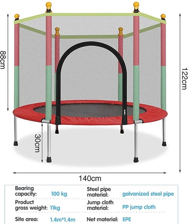 TRAMPOLINE - CHILDREN'S TRAMPOLINE - WITH JUMPING AREA - PROTECTION NET - DOOR - ZIPPER - 140 CM - MAXIMUM LOAD 100 KG - BLUE