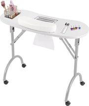 Manicure Tafel - Nageltafel Met Afzuiging - Opvouwbaar - Op Wielen - 90x40 cm - Wit - Inclusief Stofzakken en Draagtas - Nagel Stofafzuigers