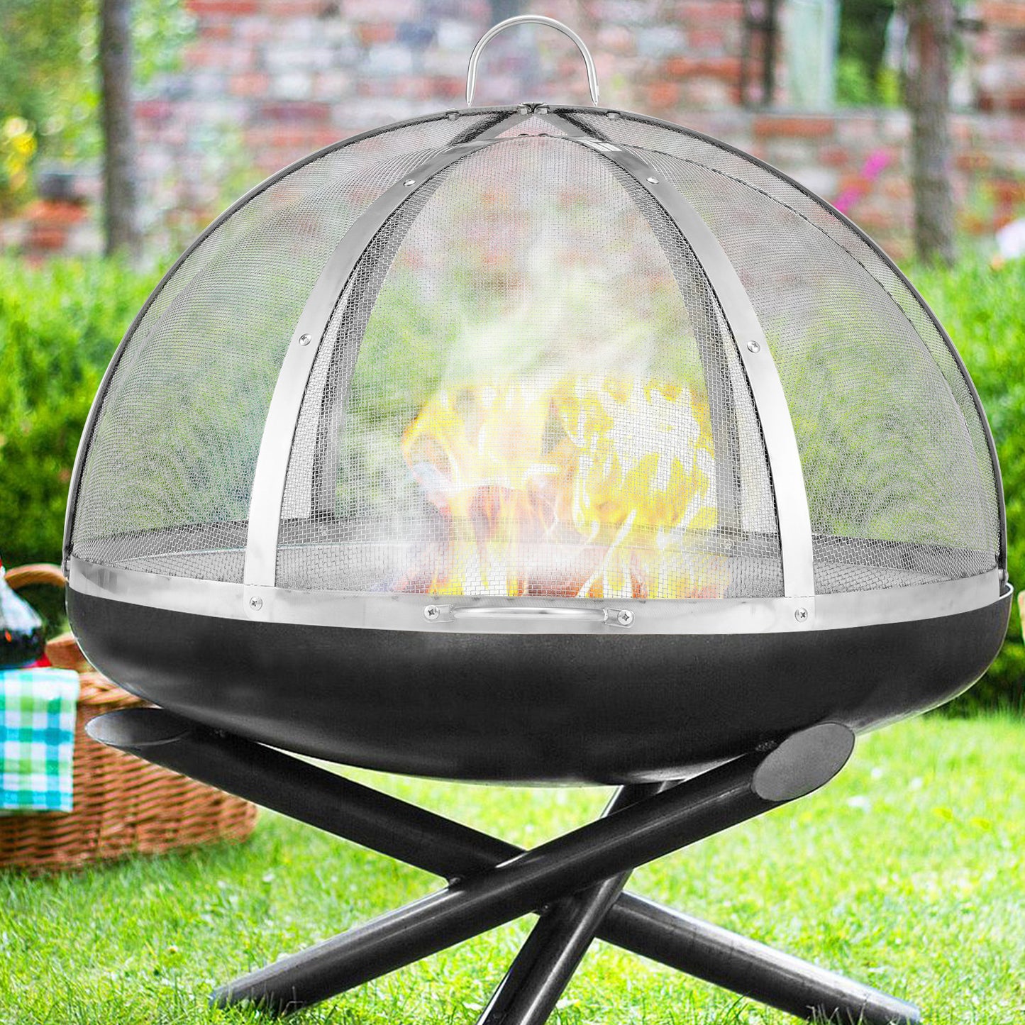 Vuurkorf Vonkenscherm – Vuurkorf Afdekking – Vuurkorf Deksel – Vuurkorf Veiligheidsnet – Vuurkorf Gaas – Roestvrij Staal 91,4 cm Diameter – Duurzaam en Hittebestendig