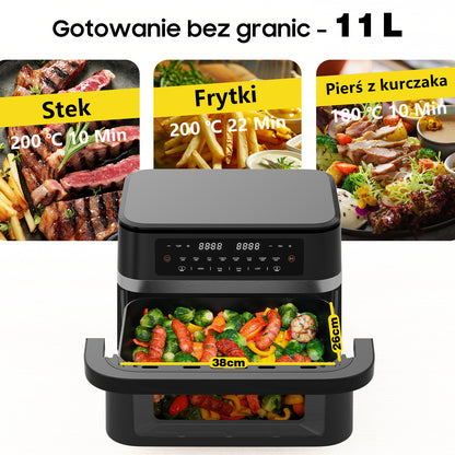 Airfryer – Heteluchtfriteuse – Digitale Friteuse – Gezond Koken – XXL 11L – 2950W Vermogen – Dual-Zone Met Verwijderbare Divider