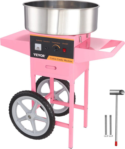 Cotton Candy Machines - Cotton Candy Machine - Electric Cotton Candy Machine with Cart - With stainless steel bowl, sugar scoop and tray